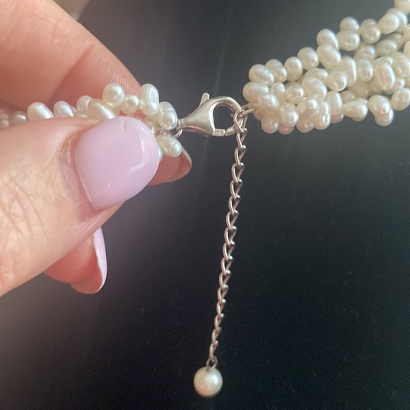 - 5 Strand Freshwater Rice Pearl Necklace Choker w/925 silver Clasp - Picture 4 of 4